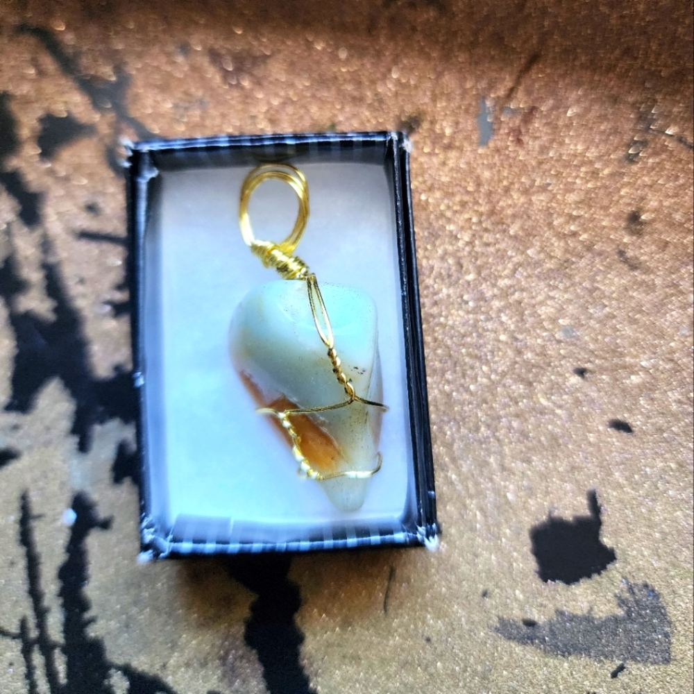 Gold Wire Wrapped Stone Pendant